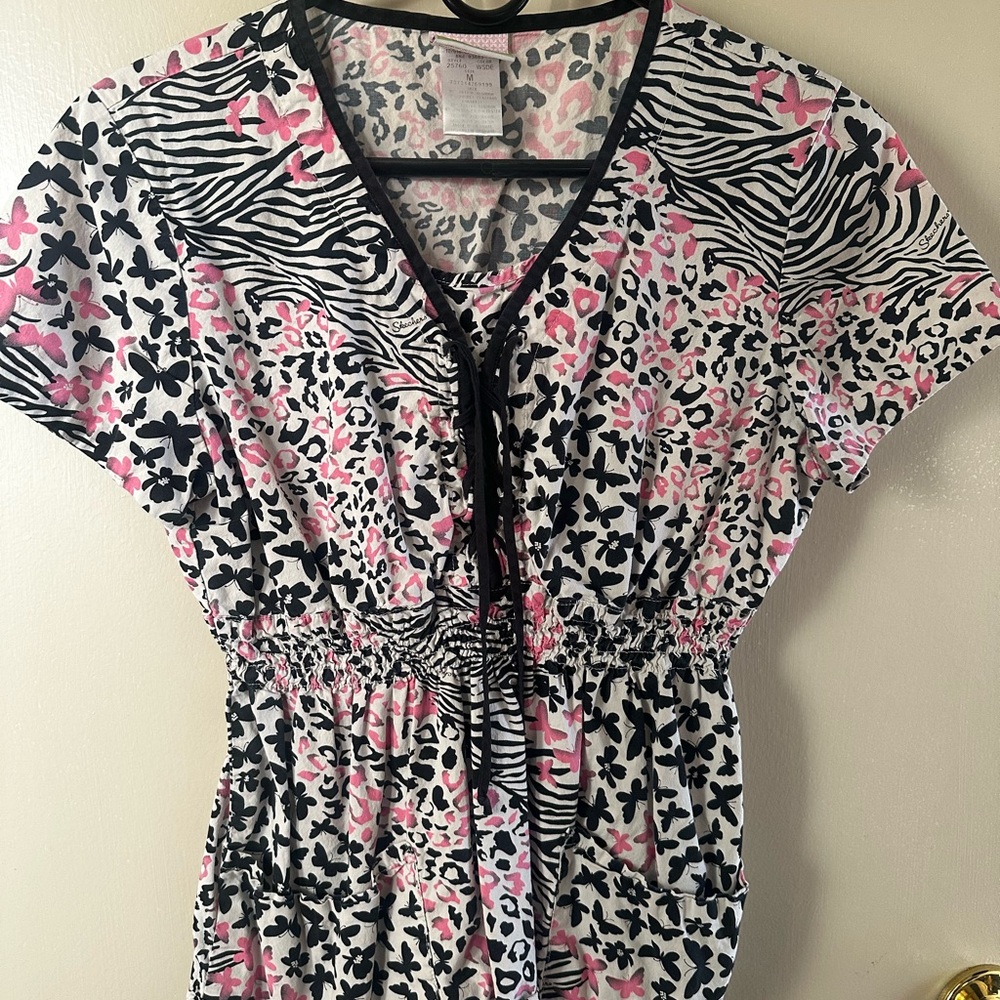 Skechers Pink and Black Animal Print scrub top